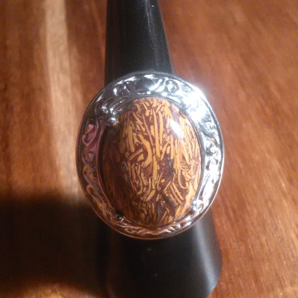 Script Stone Stainless Steel Solitaire Ring (Size 7) - Picture 6 of 15
